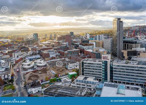 Aerial View of Sheffield City Centre Skyline at Sunset Editorial ...