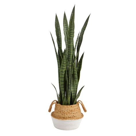 Nearly Natural 46 in. Sansevieria Artificial Plant in Boho Chic Jute ...