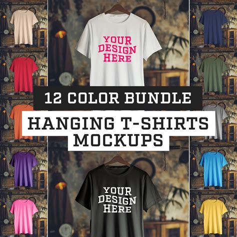 Hanging T-shirts Mockup Bundle, Colored Tshirt Mockups, T-shirts in ...