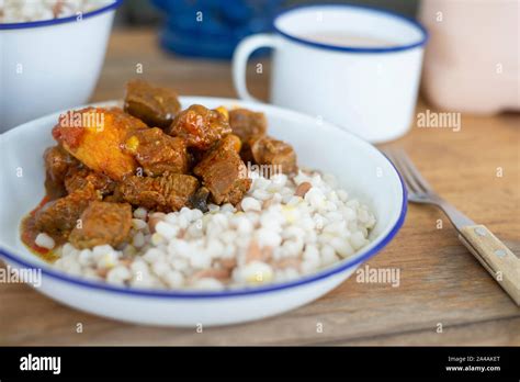 Traditional South African Samp and Beans with Beef Stew Stock Photo - Alamy