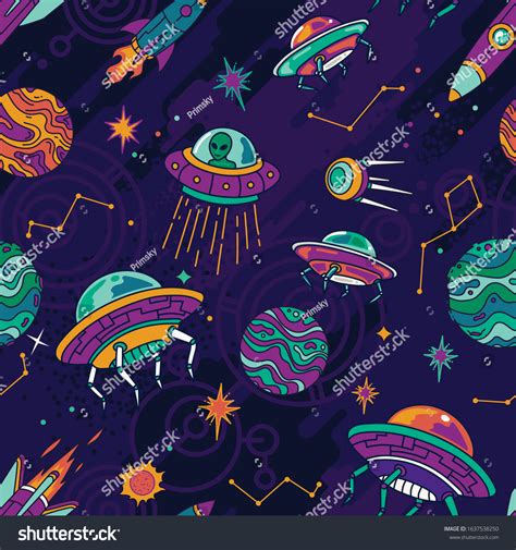 Alien Ufo Spaceship Flying Galaxy Seamless Stock Vector (Royalty Free) 1637538250 | Shutterstock