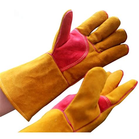 BBQ Leather Grill Gloves Heat Resistant Catering Cook Baking Oven Mitten Florist Gardener ...