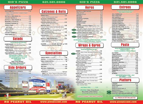 Gio's Pizza & Restaurant menu in East Islip, New York, USA