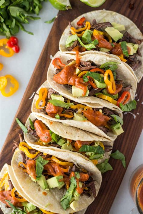 Slow Cooker Beef Fajita Tacos with Mango Sauce - Simple Roots