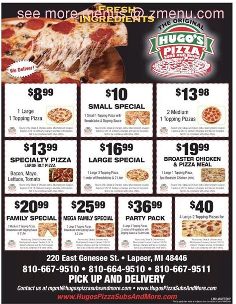 Online Menu of Hugo's Pizza Restaurant, Lapeer, Michigan, 48446 - Zmenu