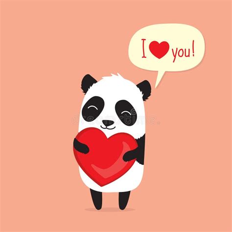 Cartoon Panda Holding Heart and Saying I Love You in Speech Bubble ...