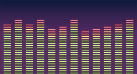 A graph of sound frequencies in green equalizer bands. Equalizer with red peak values 26261143 ...