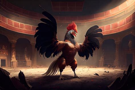 Premium AI Image | Fighting rooster with large crest in arena before ...