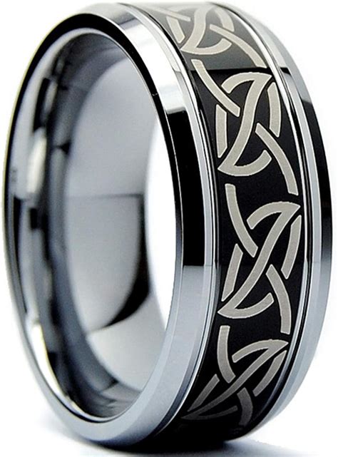 Metal Masters Co 9MM Mens Black Two Tone Tribal Tungsten Carbide Ring ...