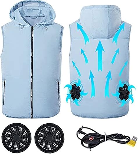 Men's Cooling Vest Fan Jacket Lightweight Mesh Fabric with 2 Fans USB ...