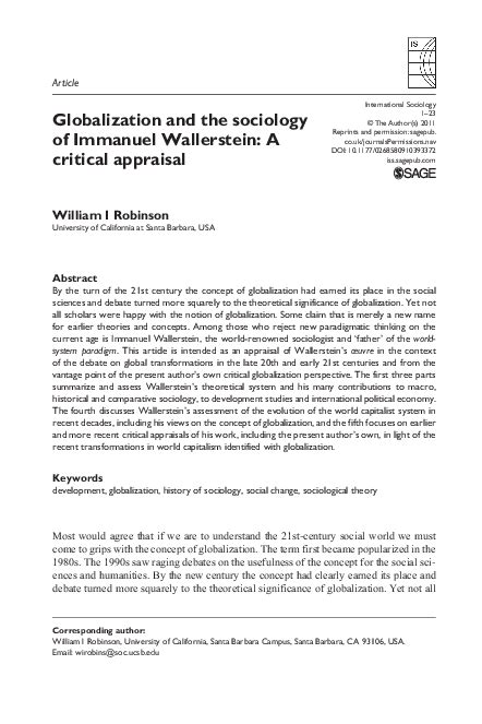 (PDF) Globalization and the sociology of Immanuel Wallerstein: A ...