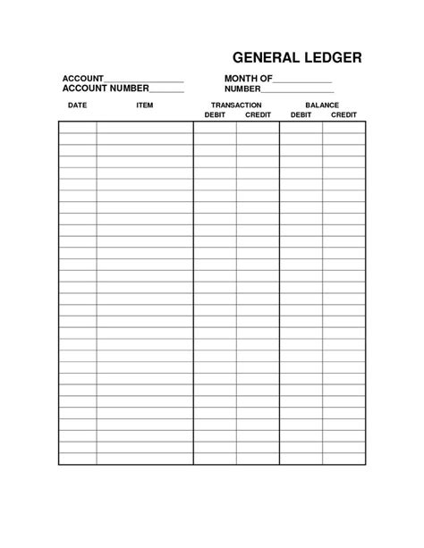 free printable bookkeeping sheets | general ledger Free Office Form Template | toads treasure ...