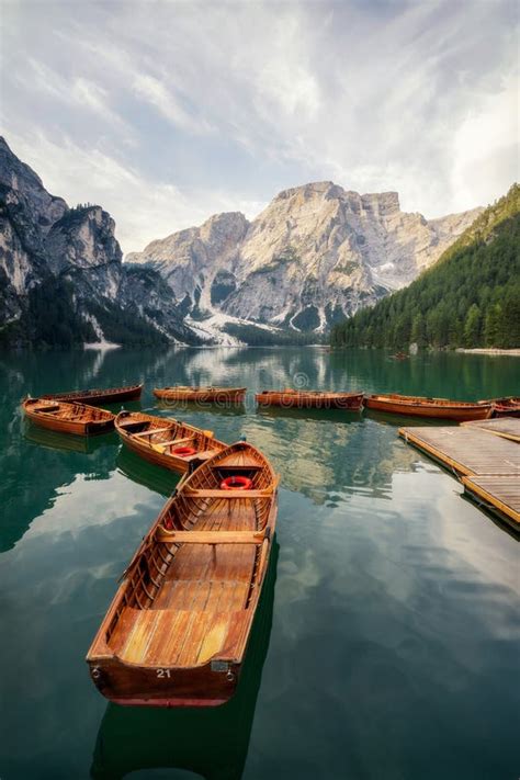 Pragser Wildsee - Lago Di Braies in the Dolomites during Sunrise Stock Photo - Image of hiking ...