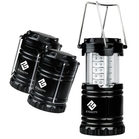 Etekcity 3 Pack Portable Outdoor LED Camping Lantern with 9 AA Batteries (Black, Collapsible ...