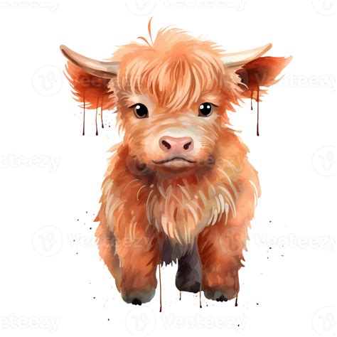 Cute Baby Highland Cow Watercolor AI Generative 27236049 PNG