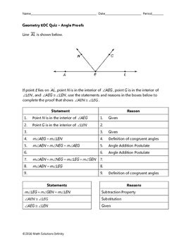 Geometry EOC Quiz - Angle Proofs BUNDLE by Math Solutions Infinity