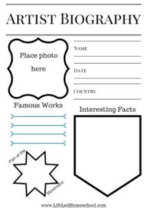 Artist Notebook Biography Printable - Homeschool Printables for Free