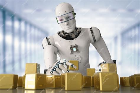 Premium Photo | 3d rendering humanoid robot playing cube puzzle