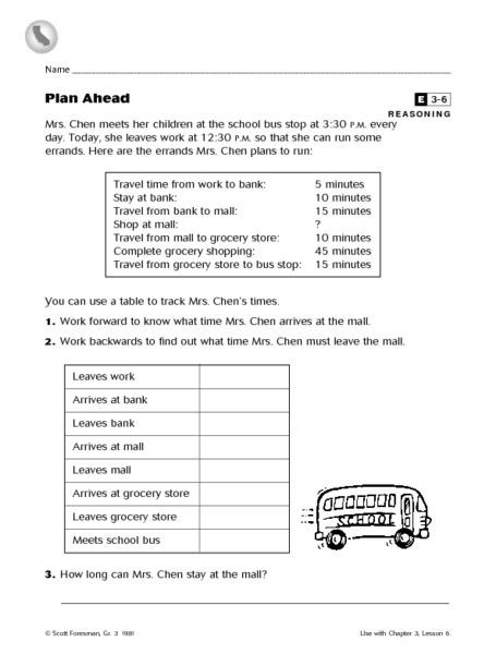 Plan Ahead Worksheet for 3rd Grade | Lesson Planet