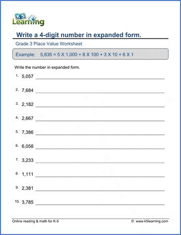 Grade 3 Place Value & Rounding Worksheets | K5 Learning