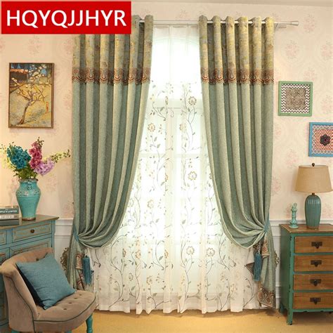 European style luxury light green chenille shade curtains for living room high end custom ...