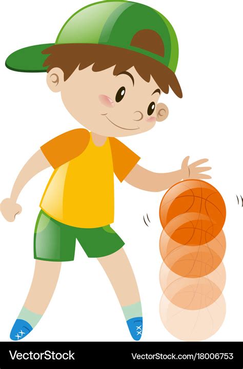 Boy bouncing basketball with one hand Royalty Free Vector