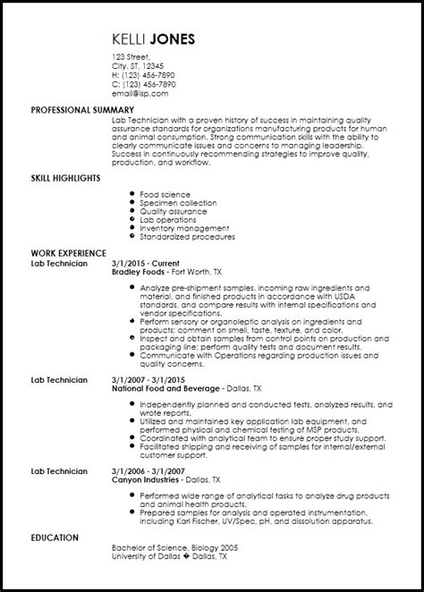 Lab Technician Skills Resume