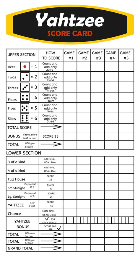 Printable Yahtzee Score Sheets