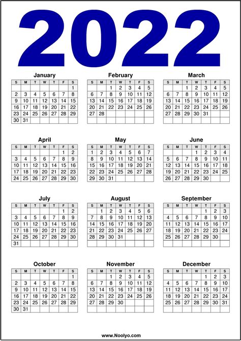 Large Printable Calendar 2022 - Printable Calendar