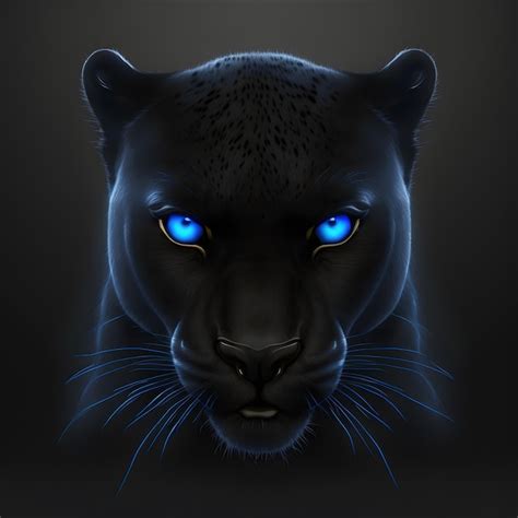 Premium Photo | A black panther with blue eyes is shown with a black background.