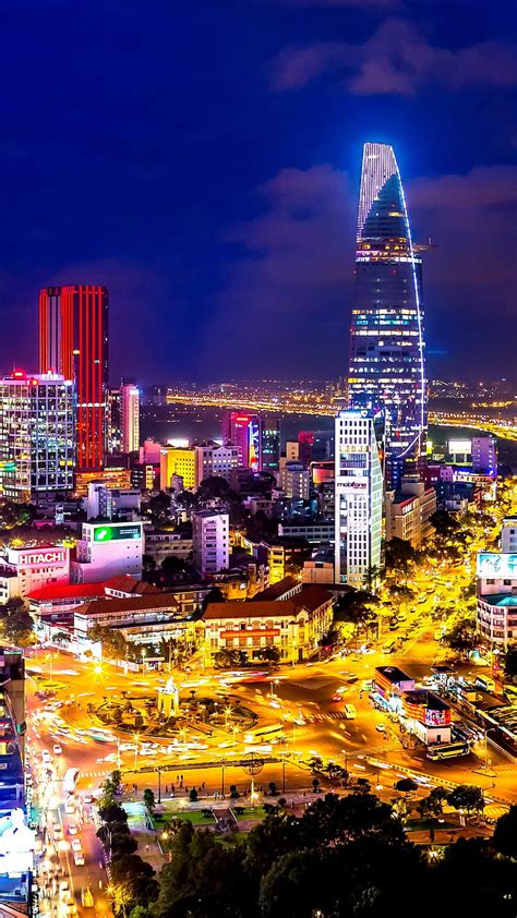 Vietnam, ho chi minh city, city, cityscape, light, night, skyscraper ...