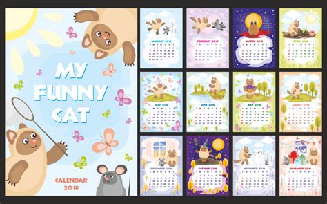 My funny cat. Wall calendar 2018. By Olga Belova | TheHungryJPEG