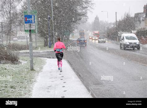 Heavy snow showers making driving hazardous in the east midlands Stock ...