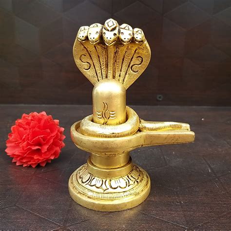 Brass Shiva Lingam With The Snake Idol- 4" - VgoCart.Com - Brass Antique Collections