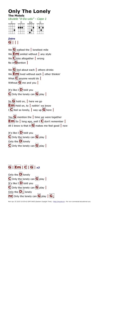 Only The Lonely (The Motels) | Ukulele chords songs, Ukulele songs, Ukulele chords