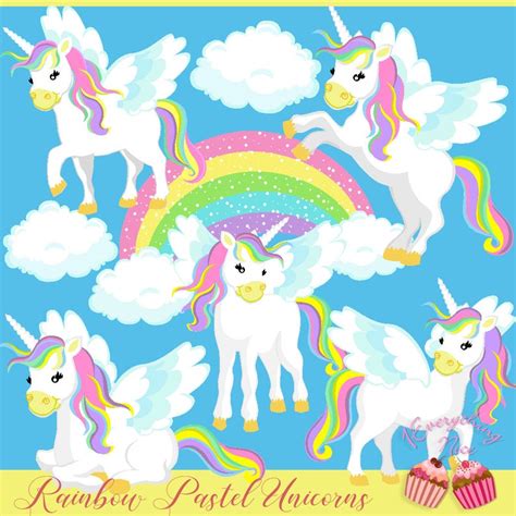 Rainbow Pastel Unicorns Clipart Set | Etsy | Unicorns clipart, Pastel ...