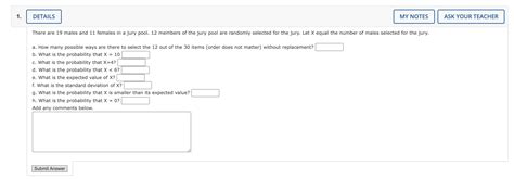 Solved There are 19 males and 11 females in a jury pool. 12 | Chegg.com