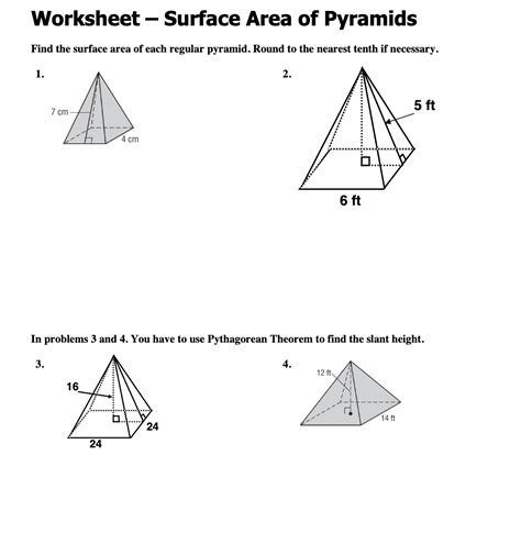 Surface Area Of Pyramid Worksheet - Zipworksheet.com