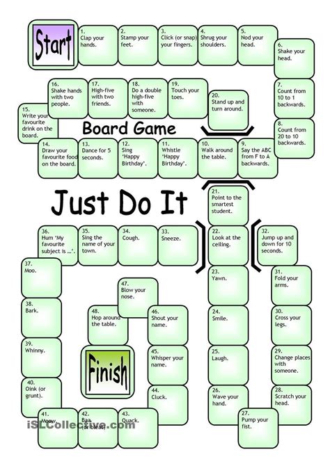 Board Game - Just Do It worksheet - iSLCollective.com | English games, Board games, Printable ...