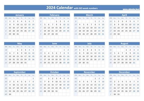 2024 Numbered Weeks Calendar Images - Calendar 2024 January