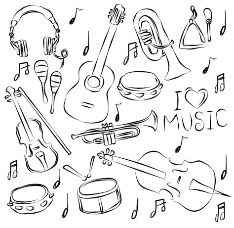 musical instrument sketch and drawing black and white 6006049 Vector ...