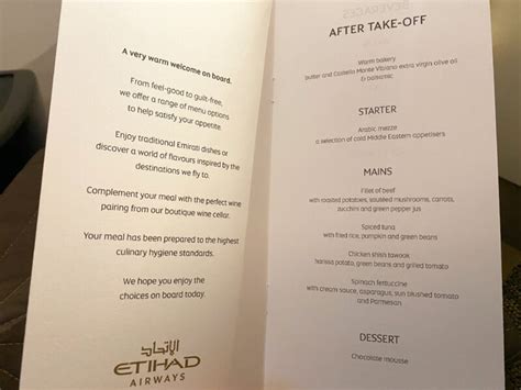 Etihad Airways Business Class Menu - World Travel Adventurers | Luxury ...