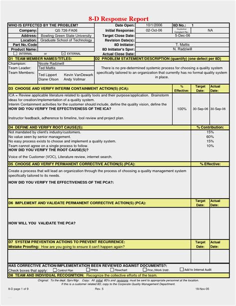 8D Report Template Xls – Douglasbaseball.com