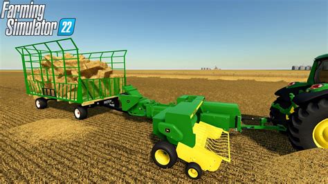 Farming Simulator 22 - JOHN DEERE 348 SQUARE BALER and NOTCH THROWER RACK WAGON - YouTube