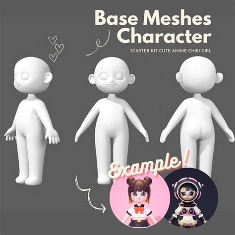 3D model Base Meshes Character Starter Kit Cute Anime Chibi Girl VR ...