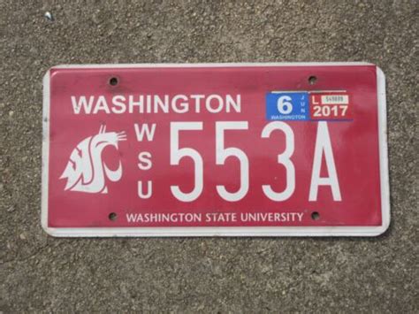 2017 Washington State University License Plate WSU 553A Cougars College ...