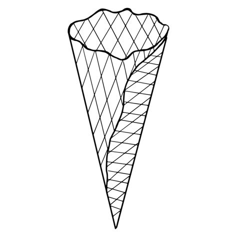 Waffle cone. Hand drawing line. Doodles outline. Waffle tube for ice cream. Black and white ...