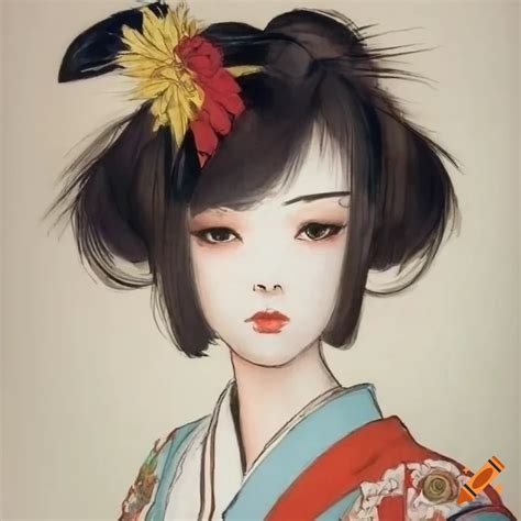 Colorful manga sketch of a japanese woman on Craiyon