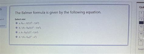 Solved Qui 5 The Balmer formula is given by the following | Chegg.com