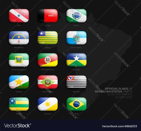 All official flags of brazilian states 3d rounded Vector Image